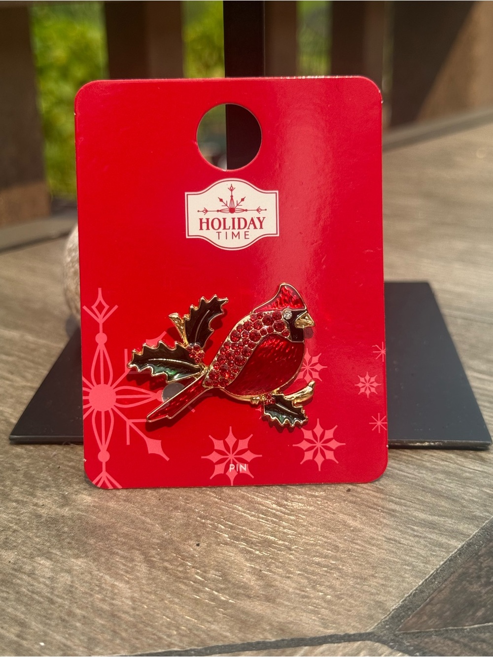 NWT Holiday Time Red and Green Cardinal Brooch with Gold Trim - Picture 3 of 4